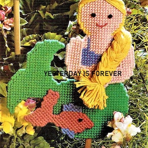 Plastic Canvas Pattern AMAZING 3D MERMAID With FISH Plant Poke Instant Digital Download Free Shipping