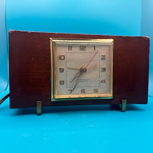 Westclox MCM Solid Mahogany Alarm Clock - Works!