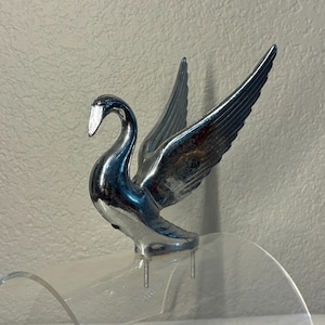 Vintage Chrome Packard Style Swan Hood Ornament - Mounted