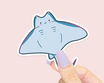 Kawaii Stingray Sticker - Hand-Drawn Cute Aquatic Ocean Animal Vinyl Decal for Water Bottles, Journals, Phone Cases, Laptops & More