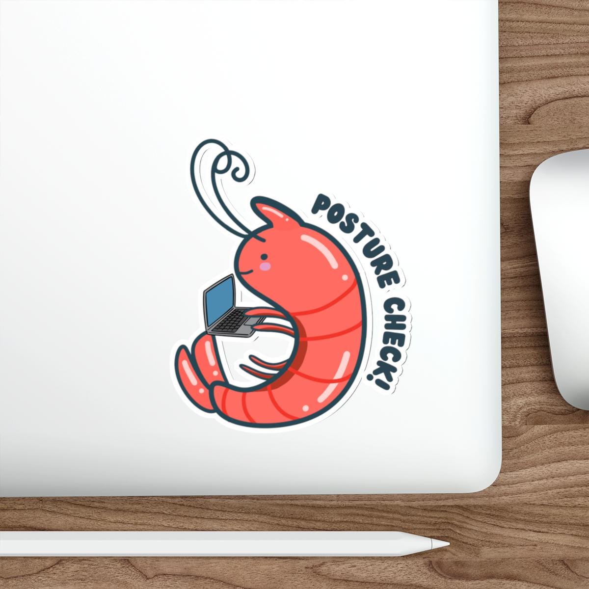 Cute Posture Check Sticker - Hand-drawn Shrimp Meme Sticker for Laptop ...