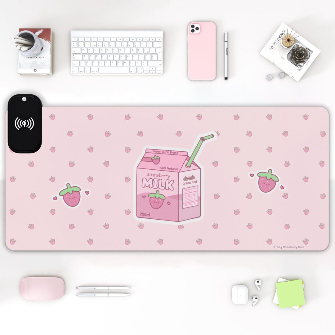 Strawberry Milk LED Gaming Mouse Pad: Cutecore Wireless Charging Desk ...
