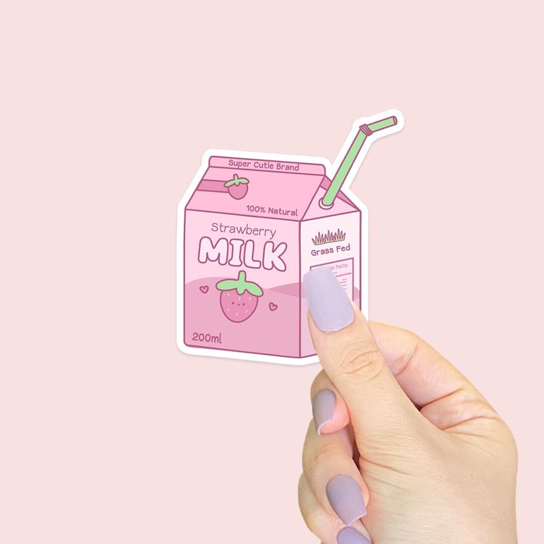 Cute Strawberry Milk Sticker - Kawaii Vinyl Decal for Laptop, Water ...