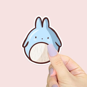Kawaii Blue Bunny Spirit-sticker - schattige handgetekende pastelkleurige esthetische sticker, waterdichte vinylsticker voor laptop, tijdschrift, waterfles en meer