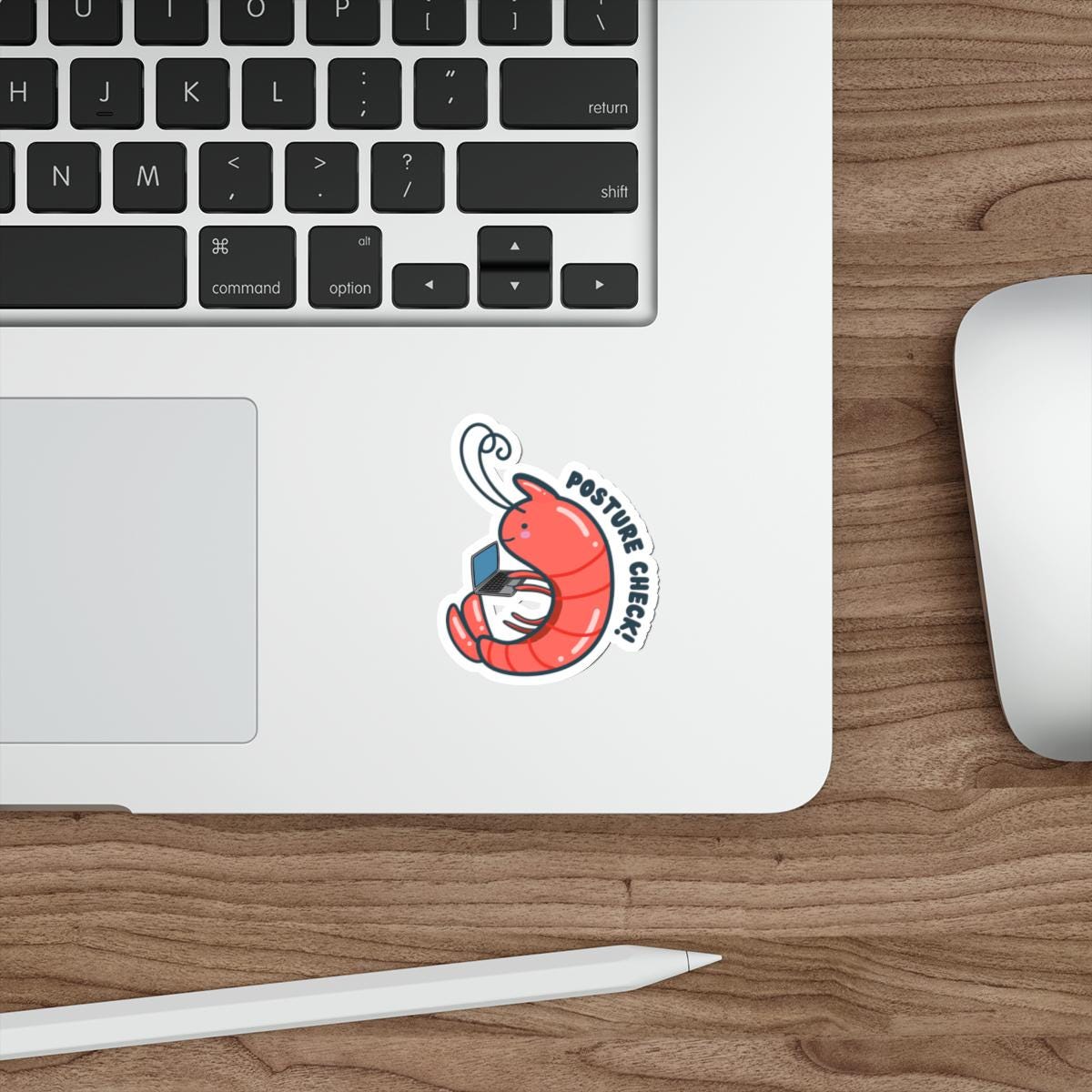 Cute Posture Check Sticker - Hand-drawn Shrimp Meme Sticker for Laptop ...