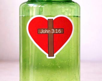Johannes 3:16 Herz Kreuz Aufkleber - Christlicher Aufkleber