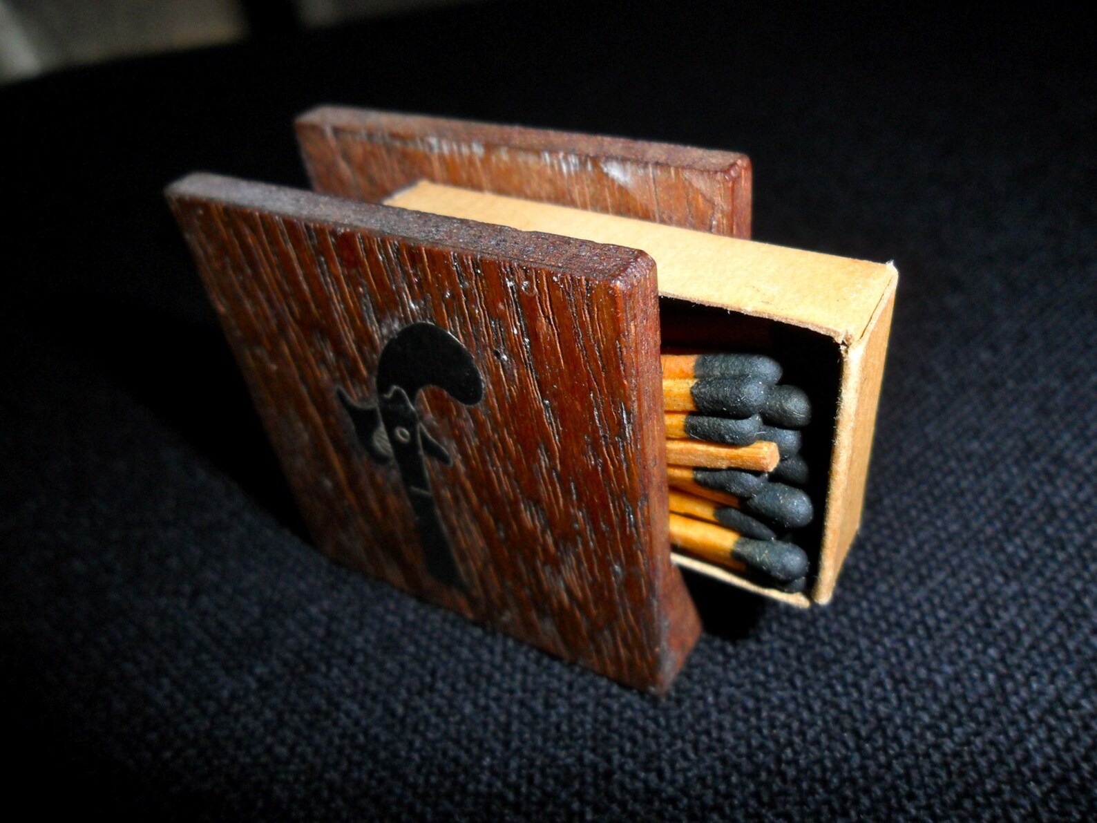 Vintage Wooden Match Box Holder with Inlaid Silver Metal Gun Etsy