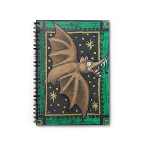 Middeleeuwse vleermuis door Kerigan Pickett, 2026 - spiraalvormig notitieboek - notities, stationair, kunst, artwork, ACEO, dagboek, studeren, schrijven, gelinieerd papier