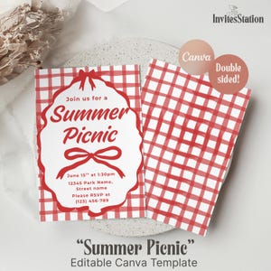Summer Picnic Invitation, Editable Canva Template, Digital Picnic Invitation, Bonus FREE Thank You Tags