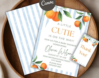Little Cutie Baby Shower Invitation, Cutie Baby Shower Invite, Orange Citrus Baby Shower, Editable Canva Template, Free Thank You Tags