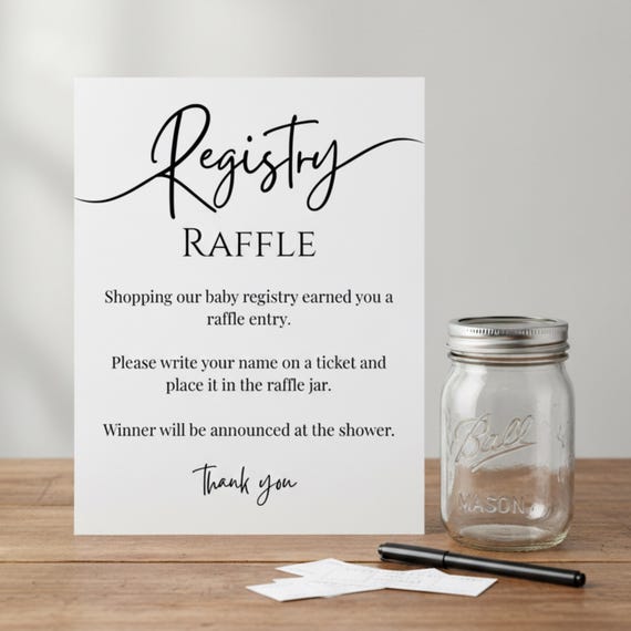 Baby Registry Raffle Template, Registry Raffle Sign, Baby Shower Registry Insert Card, Raffle Entry Tickets, Editable Canva Template