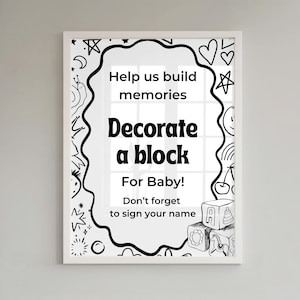 Baby Shower Block Dekorieren von Zeichen: Andenken Aktivität (bearbeitbare Canva Vorlage, digitaler Download)