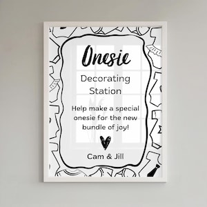 Onesie Decorating Station Sign: Baby Shower Activity, Editable Canva Template (Digital Download)
