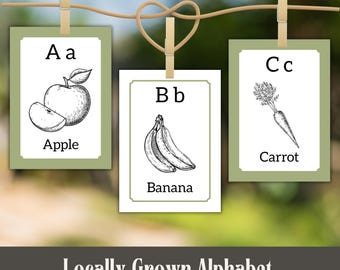 Fruit & Veggies Alphabet Banner, Baby Shower ABC Book, Locally Grown Shower,Farmers Market Baby, Locally Grown Baby Shower Decor