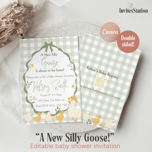 Silly Goose Baby Shower Invitation, Mother Goose and Gosling Baby Shower Invite, Gender Neutral Baby Shower Template, Free Thank You Tags