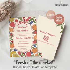 Fresh Off the Market Bridal Shower Invitation, Farmers Market Theme, Editable Template, Printable Invite, Free Thank You Tag Included