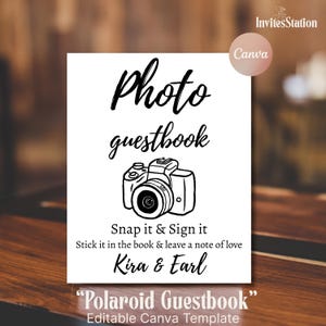 Photo Wedding Guestbook Sign, Editable Printable Sign Template, Minimal Black and White Wedding Decor, Instant Download