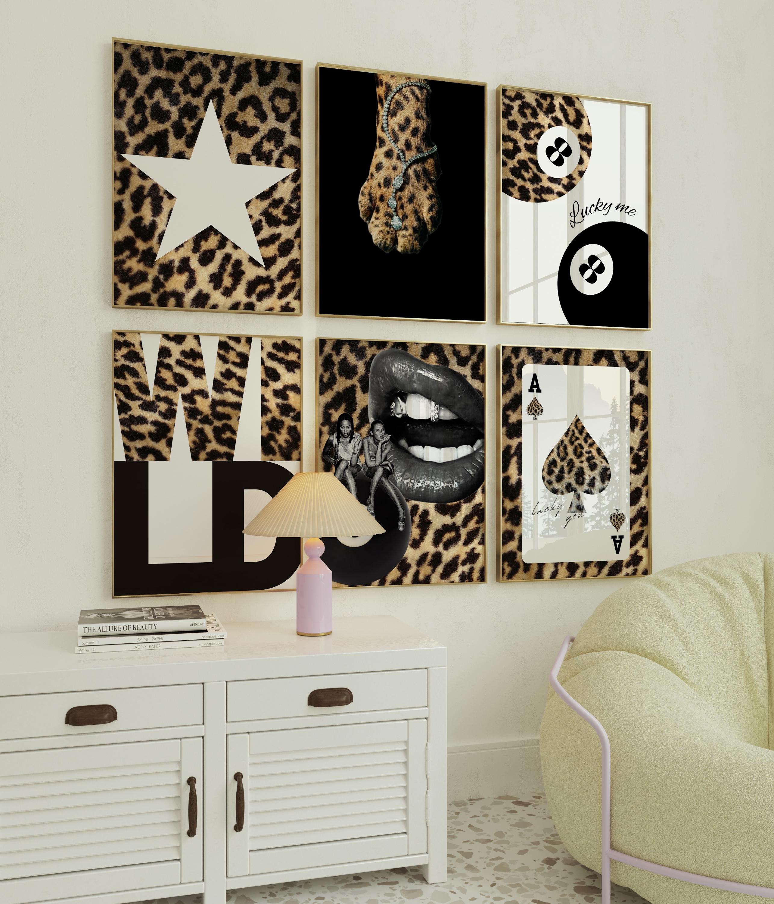 Wild Cheetah Wall Art Set of 3 Digital Download, Luxury Dorm Decor, Trendy Aesthetic Posters, Black and White Leopard Print, Girls Room Wall