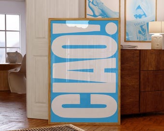 Blue Wall Art Set of 3 | Ciao Poster, Disco Ball Heels Print, Fashion Girl Artwork | Trendy Modern Aesthetic Digital Download
