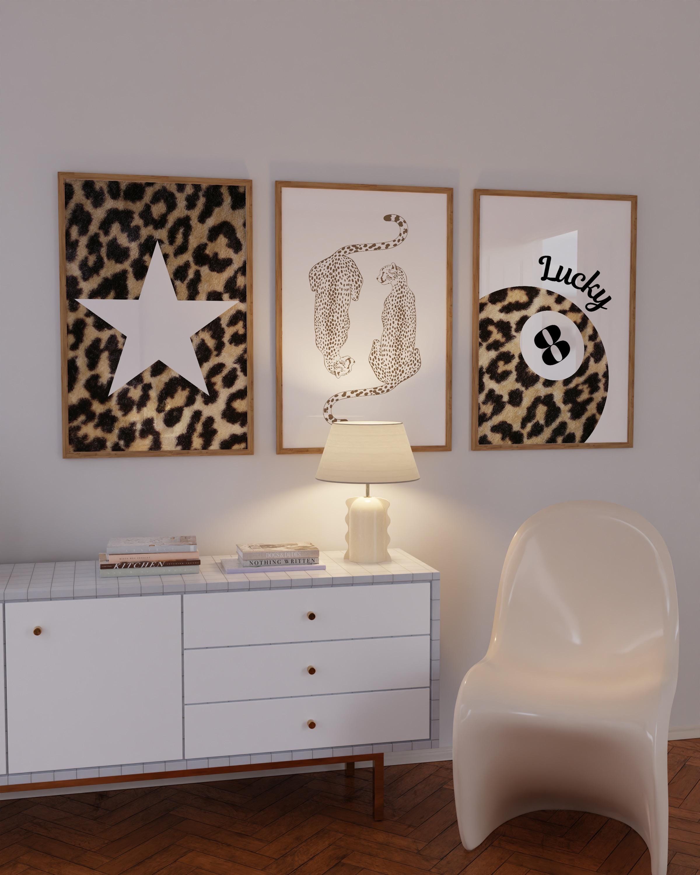 Luxury Cheetah Dorm Decor Set of 3 – Star Print, 8 Ball & Cheetah Wall Art – Cute Aesthetic Digital Download Posters