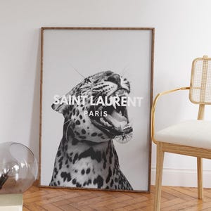 Gray Leopard Luxury Designer Magazine Poster – Aesthetic Wall Decor Digital Download