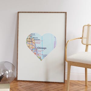 Chicago City Map Herz Poster mit beigem Hintergrund - Digital Download City Poster
