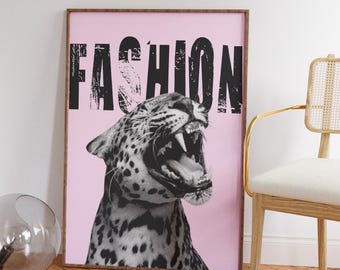 Poster Cheetah Fashion Magazine - Décoration esthétique rose (téléchargement numérique)