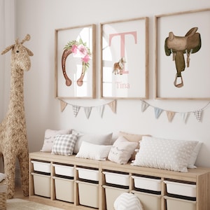 3er Set Pferd, Wandbild Drucke, Personalisierter Name, Individuell, Süß, Mädchen, Reiten, Pferde, Kinderzimmer, Kind, Kinder, Dekor, Papier