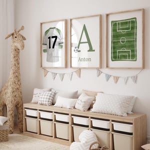 3er Set Fussballer, Wandbild Drucke, Personalisierter Name, Individuell, Fussball, Trikot, Trikotnummer, Kinderzimmer Kind Kinder Dekor