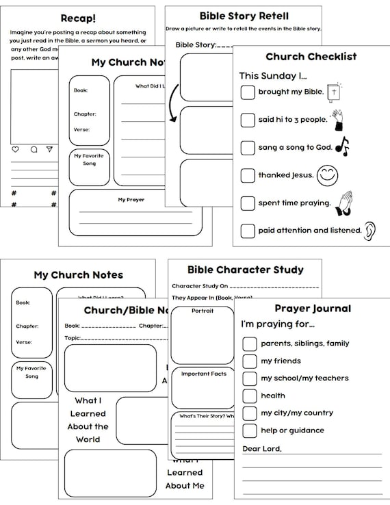 Kid's Church and Bible Notes Bundle (8 Great Templates!) Printable PDF and Editable Canva Link