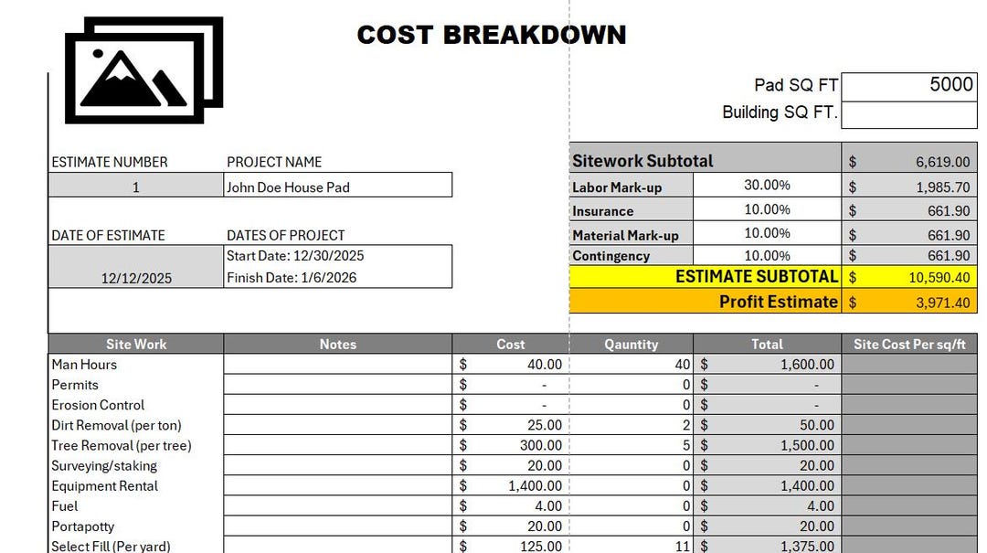 Construction Cost Breakdown Construction Cost Breakdown Template - Etsy