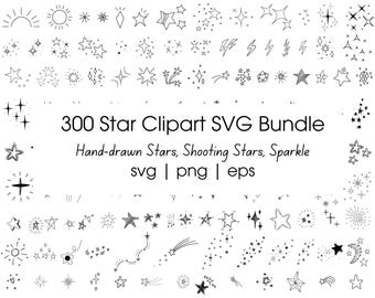 Paquete de imágenes prediseñadas de estrellas SVG: diseños celestiales dibujados a mano (más de 300 archivos)