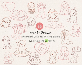 Cute Dog in Love SVG Bundle | Hand Drawn Valentine Dog Clipart, Wedding Invitation, 35 Puppy Loves  sweet romantic