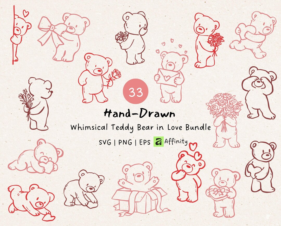 Teddy Bear in Love SVG Bundle - Valentine Bear Clipart PNG EPS , Cute ...
