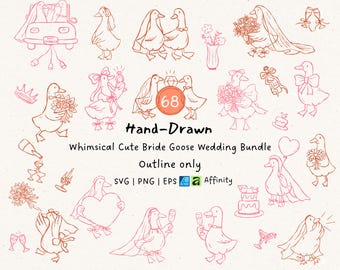 Paquete SVG de boda de ganso de novia: 68 imágenes prediseñadas de boda encantadoras y extravagantes: camisetas de despedida de soltera, invitaciones para guardar la fecha y despedidas de soltera.