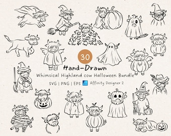 Höglandskon Halloween Clipart-paket: Kusliga kostymillustrationer (SVG, PNG, EPS)