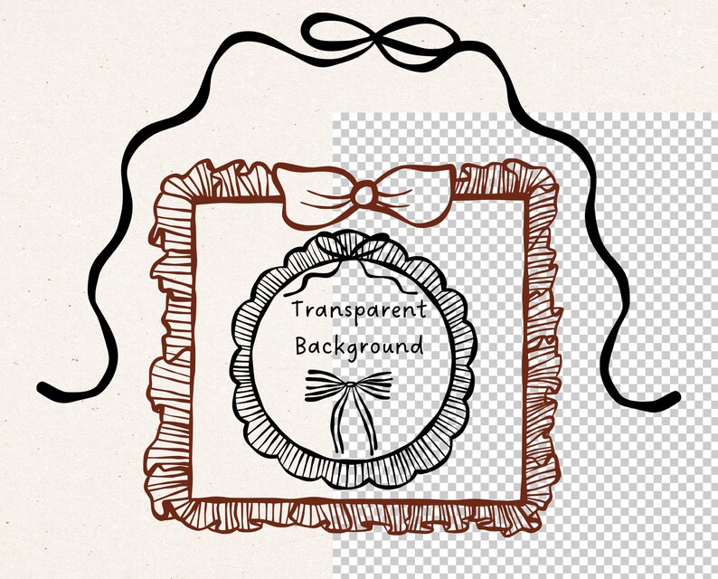 Svg Ruffle Outline Whimsical Ruffled Ribbon Frame SVG Bundle, Hand-drawn Bow Border ...