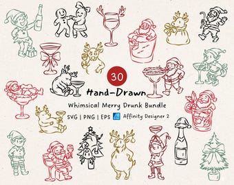 Funny Christmas Clipart: Drunk Santa & Reindeer SVG Bundle, Holiday Cocktail (Digital Download)