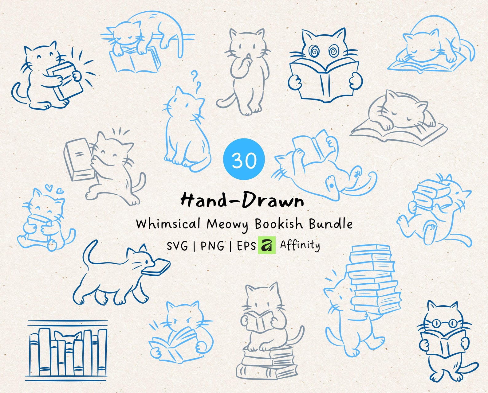 Hand Drawn cats and books SVG bundle