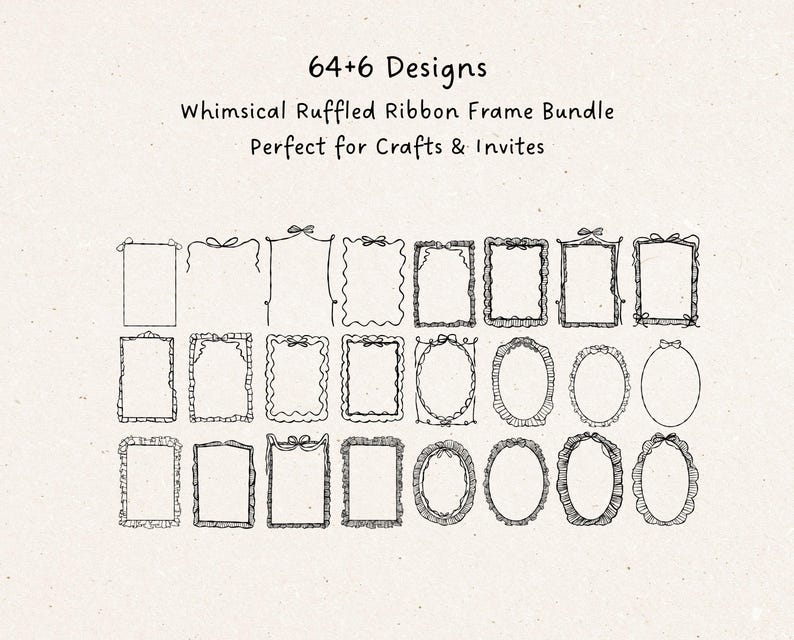 Svg Ruffle Outline Whimsical Ruffled Ribbon Frame SVG Bundle, Hand-drawn Bow Border ...