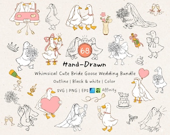 Bride Goose Wedding SVG Bundle – Whimsical Hand-Drawn Clipart (Digital Download)
