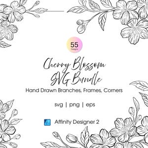 Cherry Blossom Line Art SVG Bundle: Floral Design Elements (Commercial Use, Affinity File)