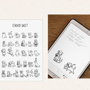 A bundle of 30 hand-drawn whimsical Halloween pup illustrations featuring dogs in spooky cute costumes, including ghost puppies, witch dogs on broomsticks, skeleton pups, pumpkin costume dogs, and trick-or-treating puppies. Perfect for digital crafts, stickers, invitations, sublimation, and Halloween decorations. Includes SVG, PNG, and EPS formats for Cricut, Silhouette, and other design software. Whimsical, playful, and perfect for pet lovers and Halloween projects.
