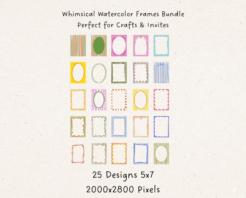 Whimsical Watercolor Frames PNG Bundle - 50 Hand-drawn Borders Clipart ...