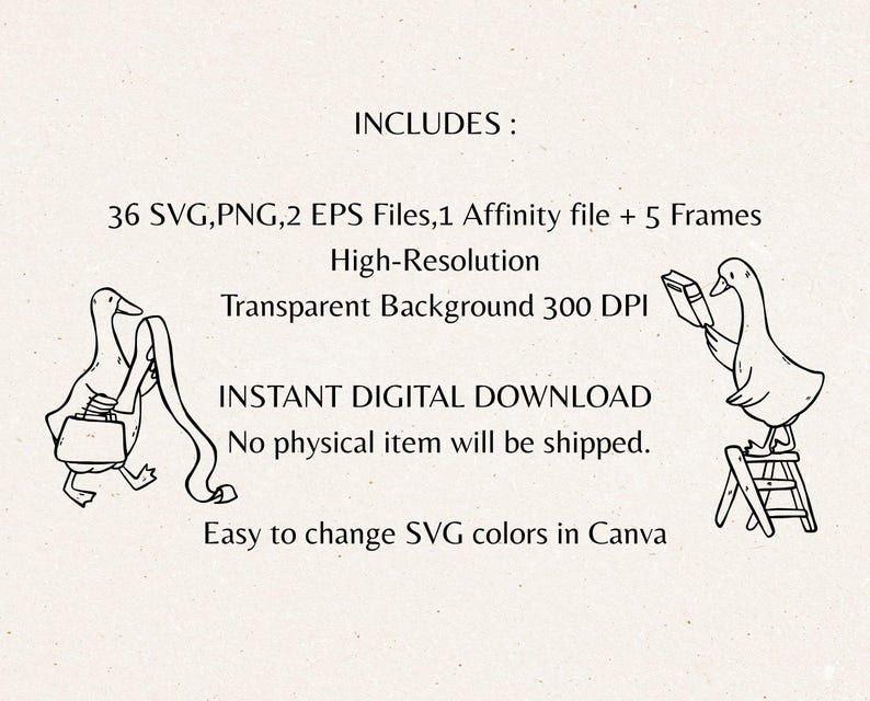 File Includes Image

Listing image showing included file formats: 36 SVG, PNG, EPS, Affinity file, plus 5 frames. High-resolution Christmas clipart perfect for bookish crafts and holiday projects.