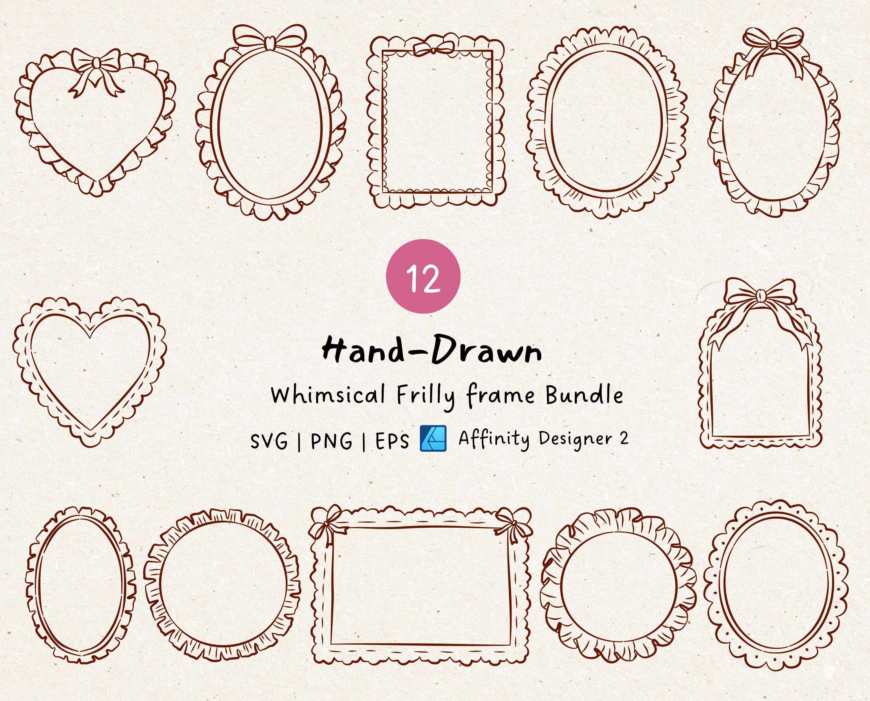 Frilly Frame SVG Bundle: Labels, Doodles, Whimsical Bow Borders for Scrapbooking (Digital Download)