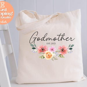 Godmother Tote Bag, Godmother Bag, Baptism gift, Auntie Godmama Bag, Gift for godmother, Announcement gift, Wildflowers Gift