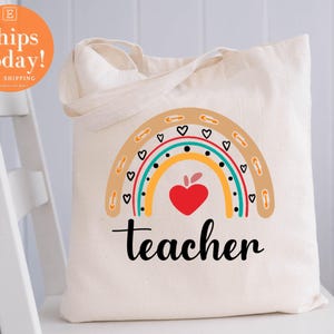 Teacher tote bag, teacher appreciation, boho rainbow design, teachers gift, tote bag, teacher appreciation gift, gift for teacher