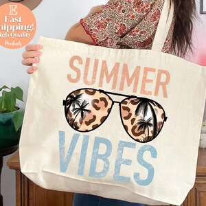Summer Vibes Sunglasses Tote Bag, Beach Vacation Bag, Pool Day Tote, Summer Tote Bag for Women, Beach Lover Gift, Travel Tote, Tropical Tote
