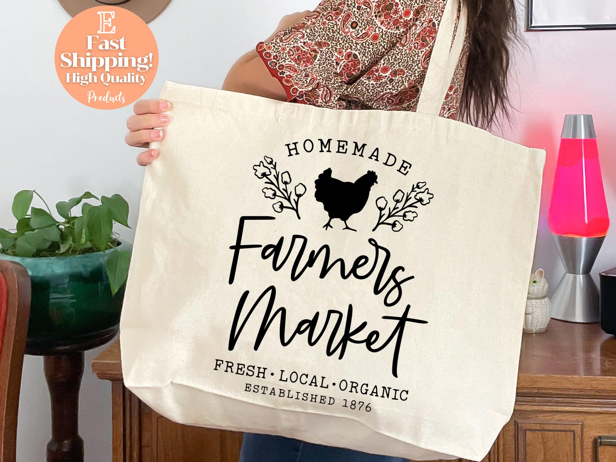 Farmhouse Farmers Market Tote Bag, Canvas Grocery Shopping Bag, Reusable Eco Bag, Farmer Gift, Local Produce, Market Bag, Fresh Food